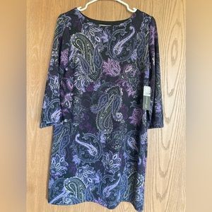 SOHO Apparel Ltd., Petite Long Sleeve Parsley Print Dress, size PS. NWT.